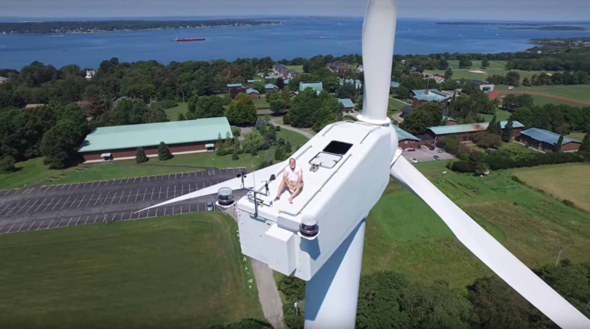 Drone Pilot Discovers Man Sunbathing On Top Of A Wind Turbine 200ft Up