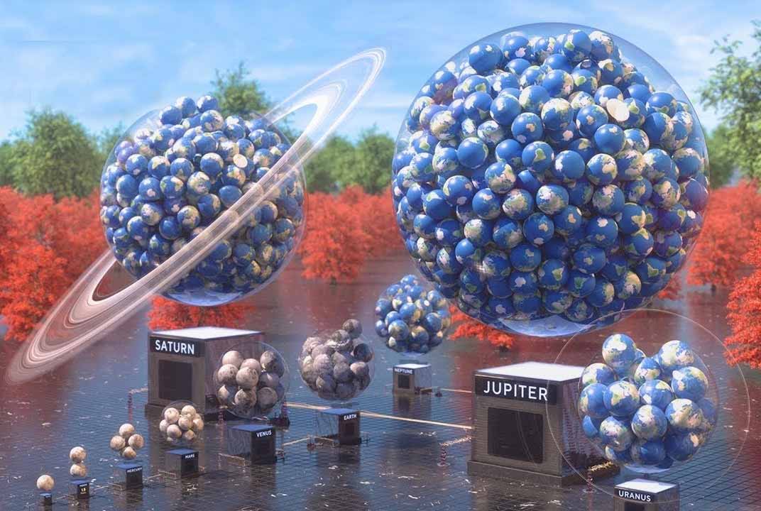 how many earths can fit into jupiter